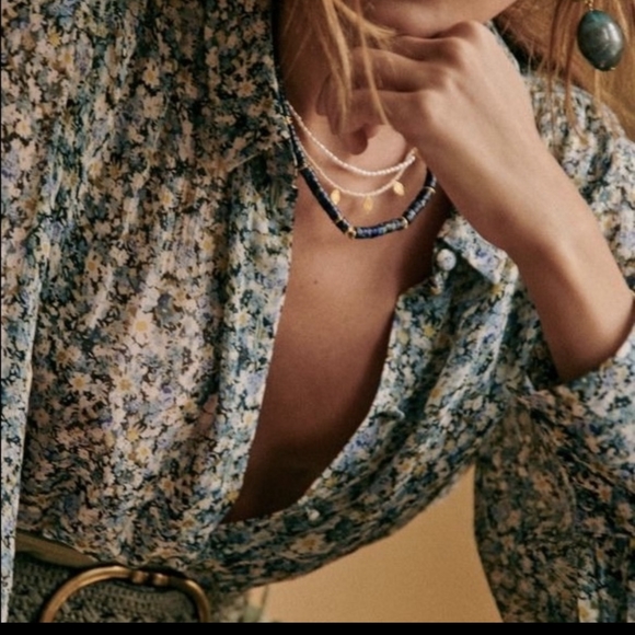 Sezane Tianna Shirt In Blue Floral Size 38 / US 6 / M - Picture 3 of 12